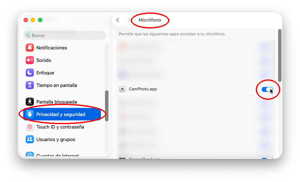 Ajustes de Privacidad y Seguridad - Micrófono